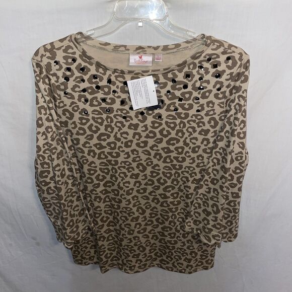 Quacker Factory Tops - Quacker Factory Women’s Dressy Blouse Size Large Beige Leopard Print Party NWT